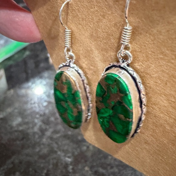 Green Turquoise and 925 Sterling Silver Earrings - Picture 2 of 4